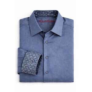 Robert Graham Button Up Shirt Mens Large Blue Paisley Flip Cuff Egyptian Cotton